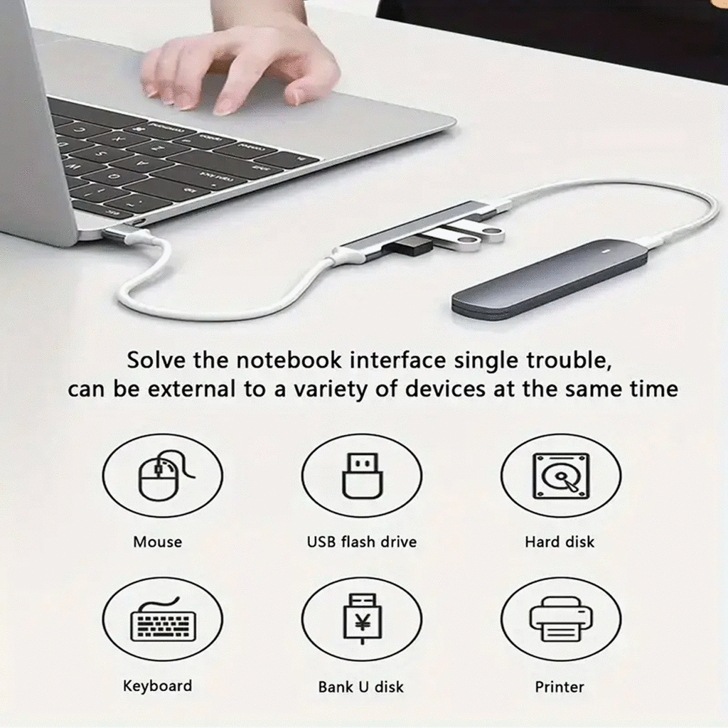 Hub usb tipo C - 4 entradas USB universal de acero inoxidable - Imagen 2
