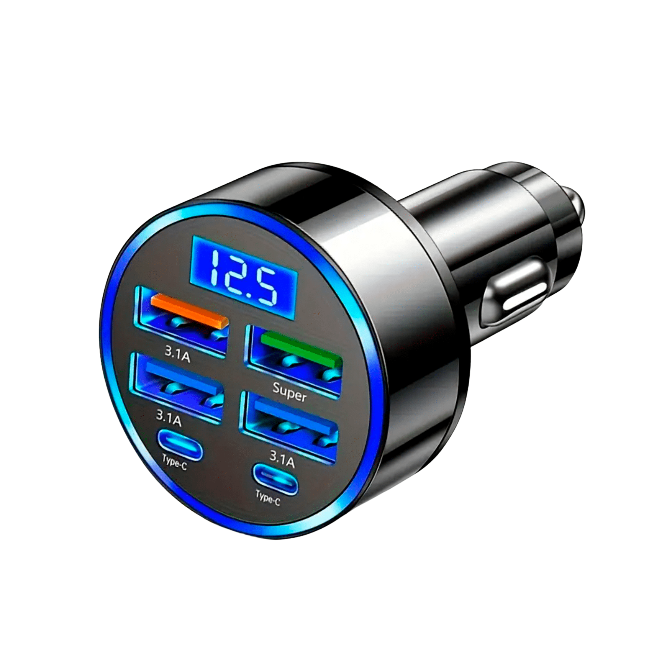 Cargador rápido 6 en 1 para automóvil con USB-C y USB