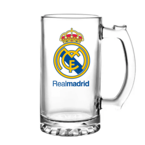Jarra transparente 16 Onza. con ilustración Real Madrid