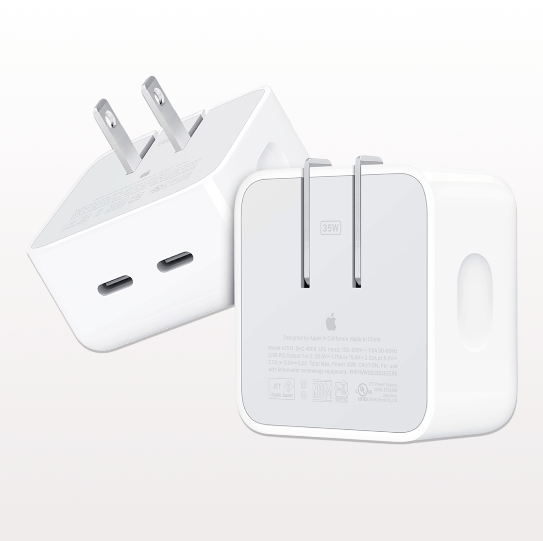 Cubo Doble Cable Tipo C Compatible iPhone 35w Blanco